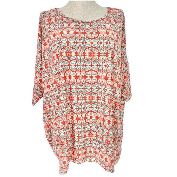 LuLaRoe Irma Tunic Top 3XL Duo 1 Coral Print 1 Solid Peach Soft Comfy Loose Fit - Picture 2 of 15